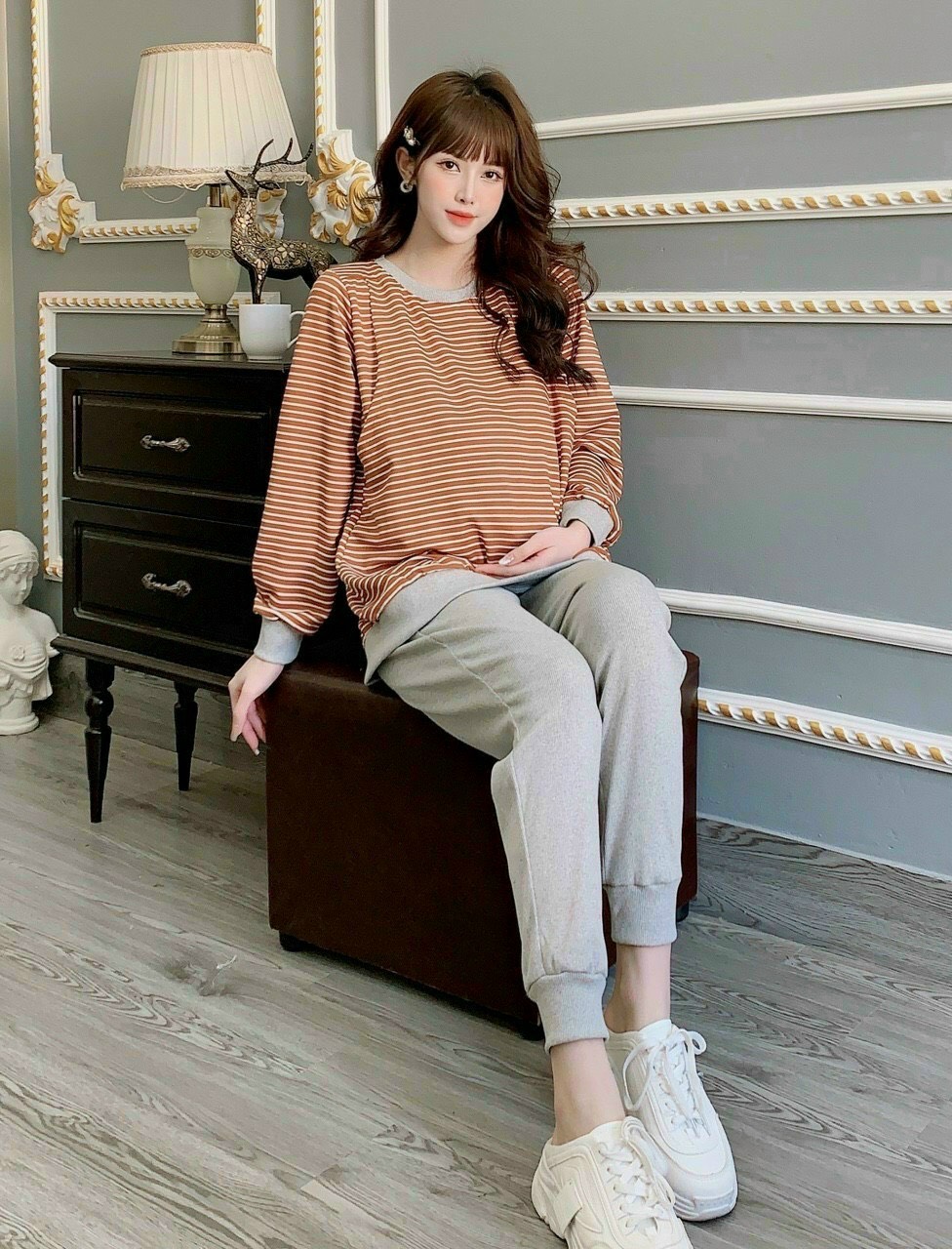 Bộ bầu nỉ da cá thu đông ấm áp dài tay, trẻ trung