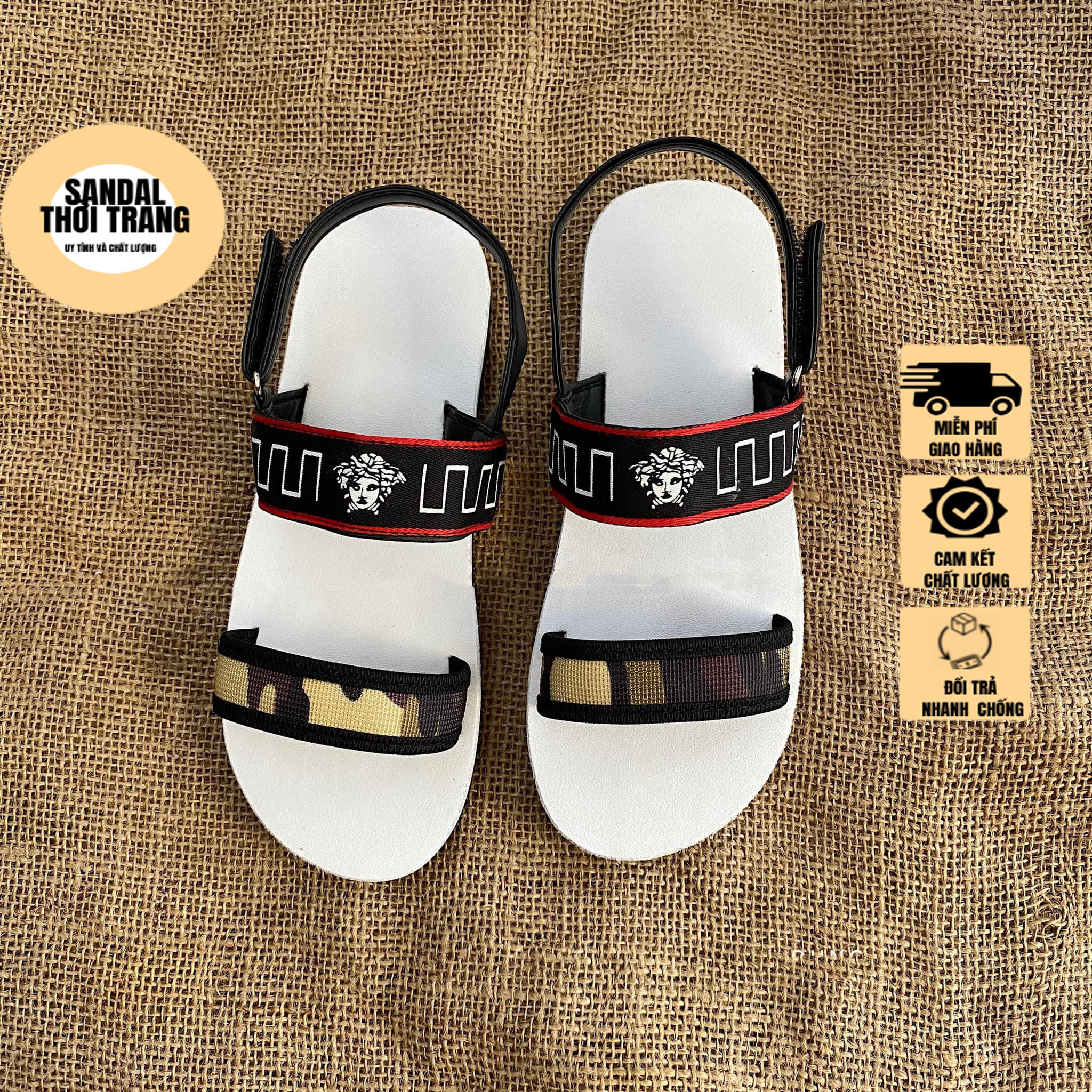 Dép quai hậu nữ nam, SANDALTHOITRANG Dép sandal nữ xỏ ngón 2 dây Trắng/Đen (ẢNH THẬT 100%) full size 30-44