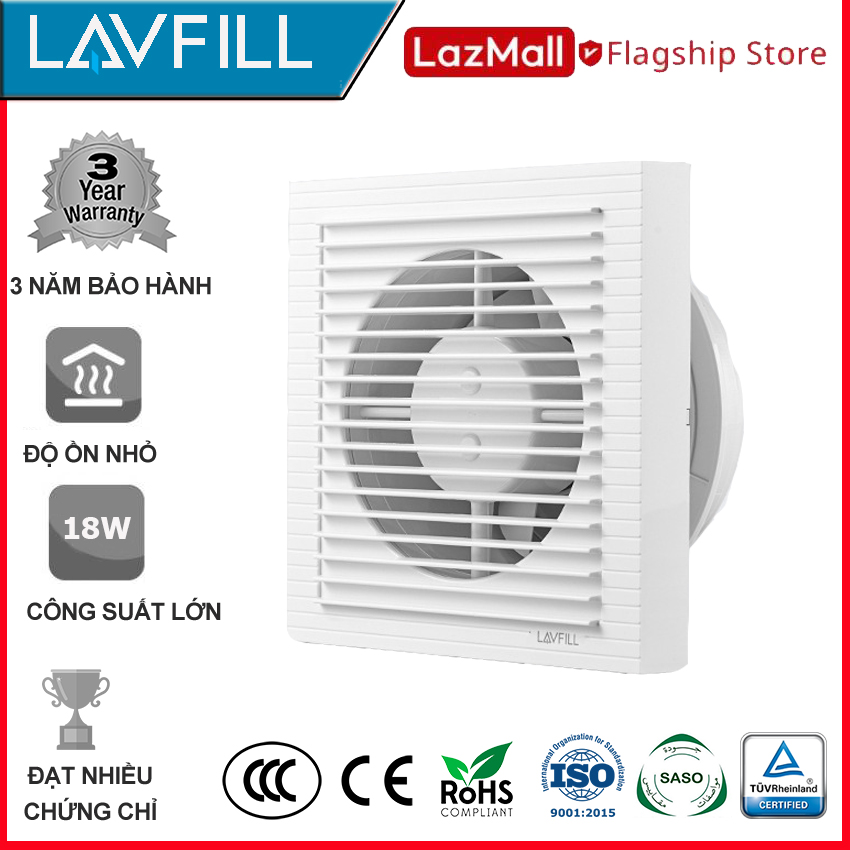 Quạt thông gió 1 chiều 200x200 mm, Quạt hút âm tường nhà tắm, phòng vệ sinh, không ồn hãng LAVFILL LFWW-13B