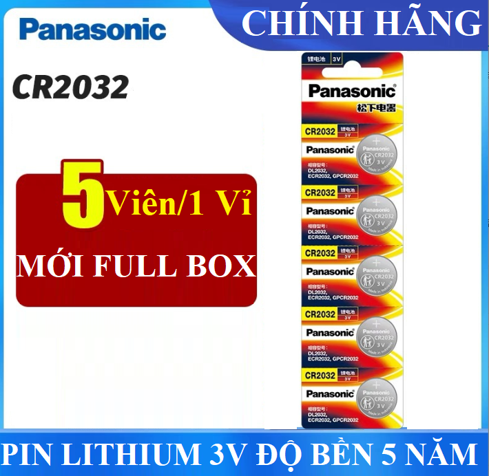 Vỉ 5 viên pin cúc Lithium 3V CR2032 PANASONIC pin nút cho Cmos, điều khiển, chìa khóa ô tô, xe máy, cửa cuốn CHÍNH HÃNG - FANTASI
