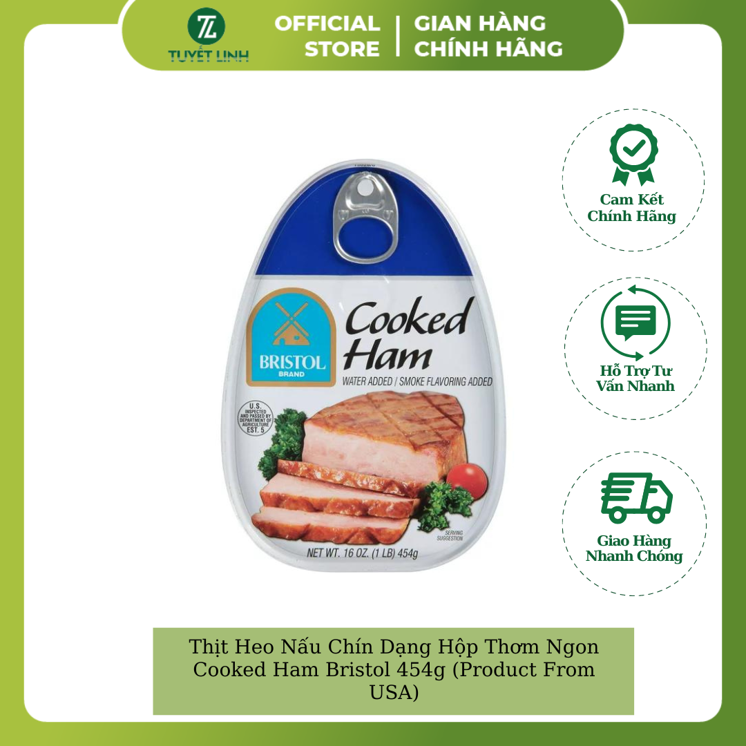 Thịt Heo Nấu Chín Dạng Hộp Thơm Ngon Cooked Ham Bristol 454g (Product From USA)