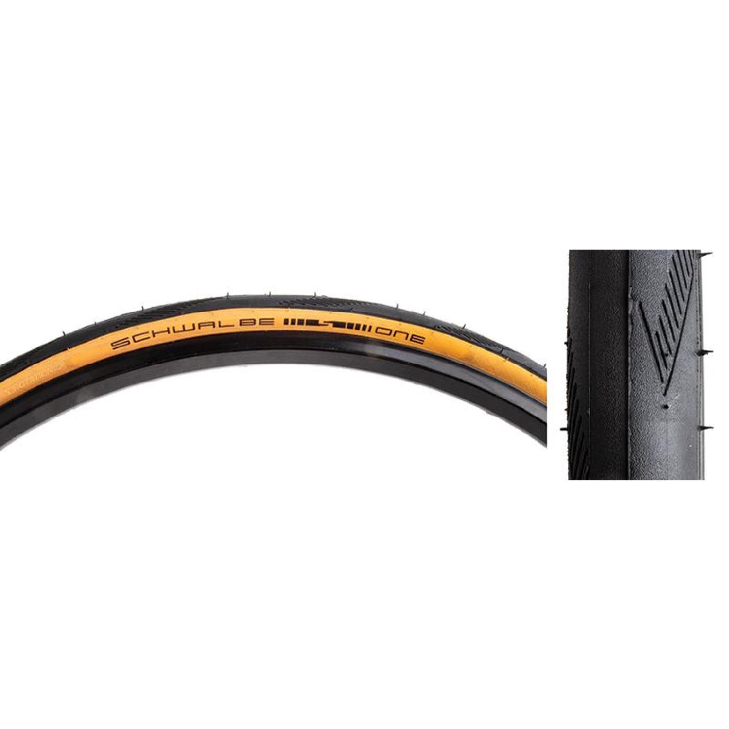 1 cái Vỏ/lốp xe đạp đua hiệu Schwalbe One loại Tubuless viền vàng, size 700c