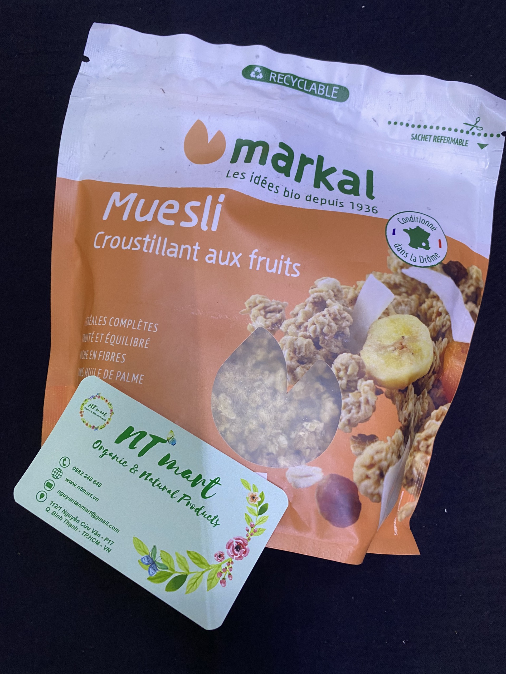 Ngũ cốc giòn trái cây hữu cơ Muesli Crunchy Markal 375g
