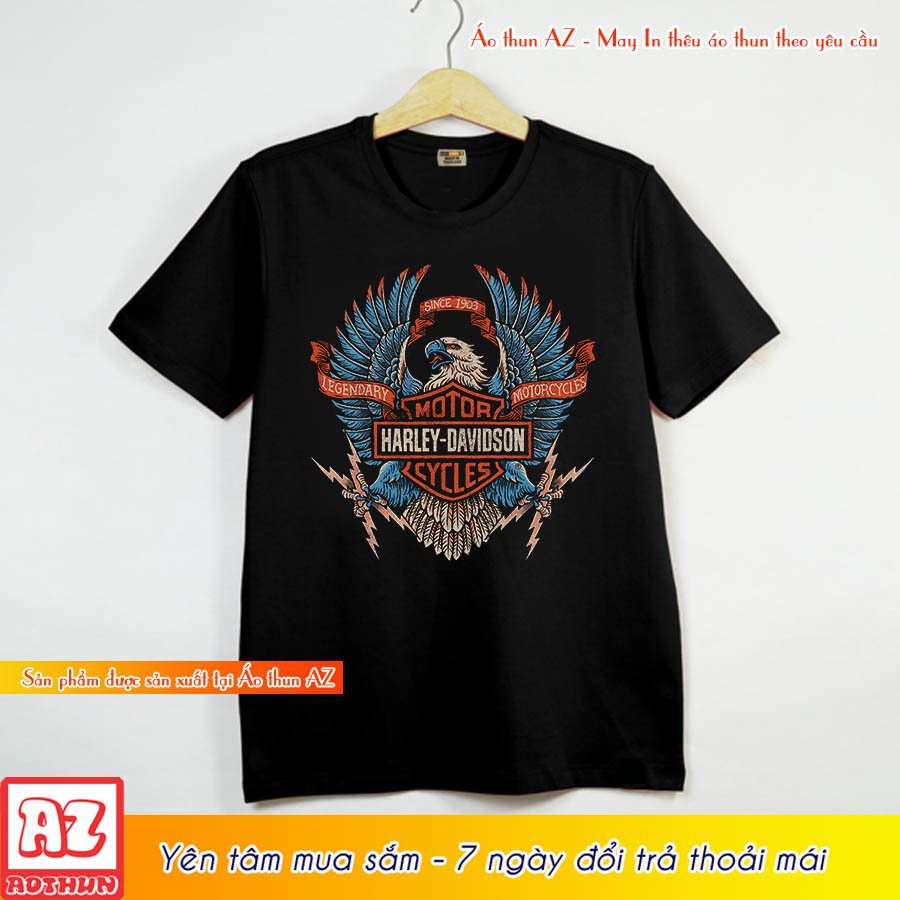 Luck áo thun nam màu đen in hình đại bàng harley davidson motor m2854