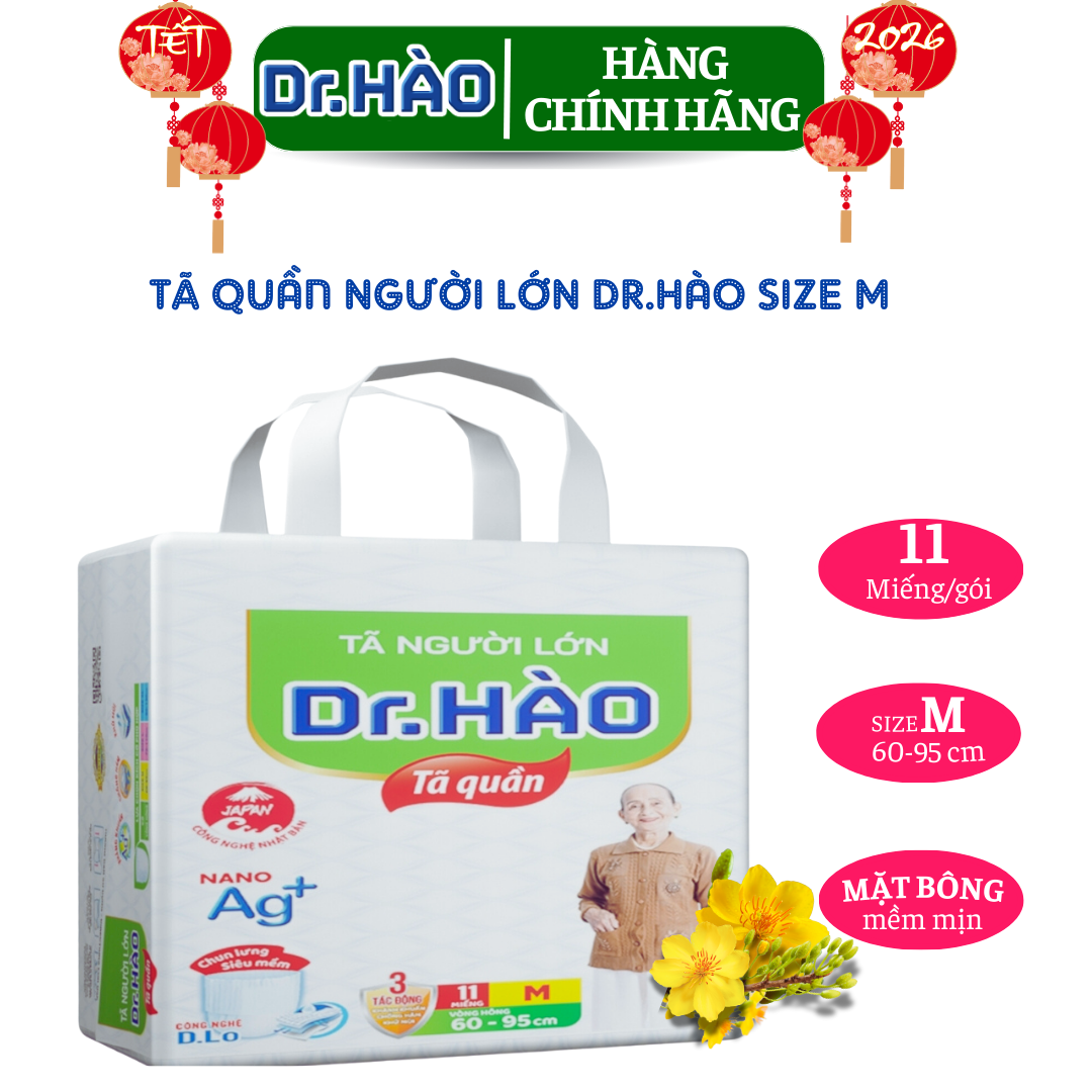 {Hàng chính hãng} Tã quần người lớn Dr.Hào size M, bỉm quần cho người già, bỉm cho người bệnh, tã quần người lớn siêu thấm, khô thoáng, kháng khuẩn, chống hăm, khử mùi