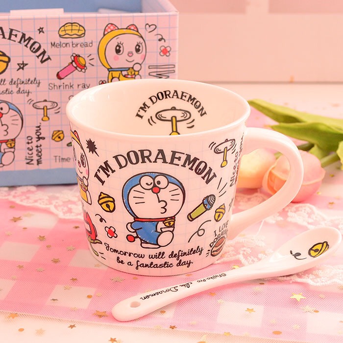 Cốc sứ 270ml siêu xinh kèm thìa doremon doraemon