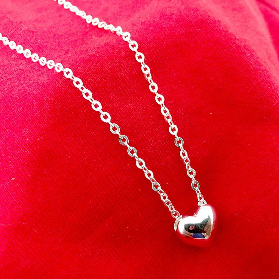 Bộ dây chuyền nữ kèm mặt dây chuyền hình trái tim trơn phòng không gắn đá chất liệu bạc thật không xi mạ trang sức Bạc Quang Thản - QTBTS5