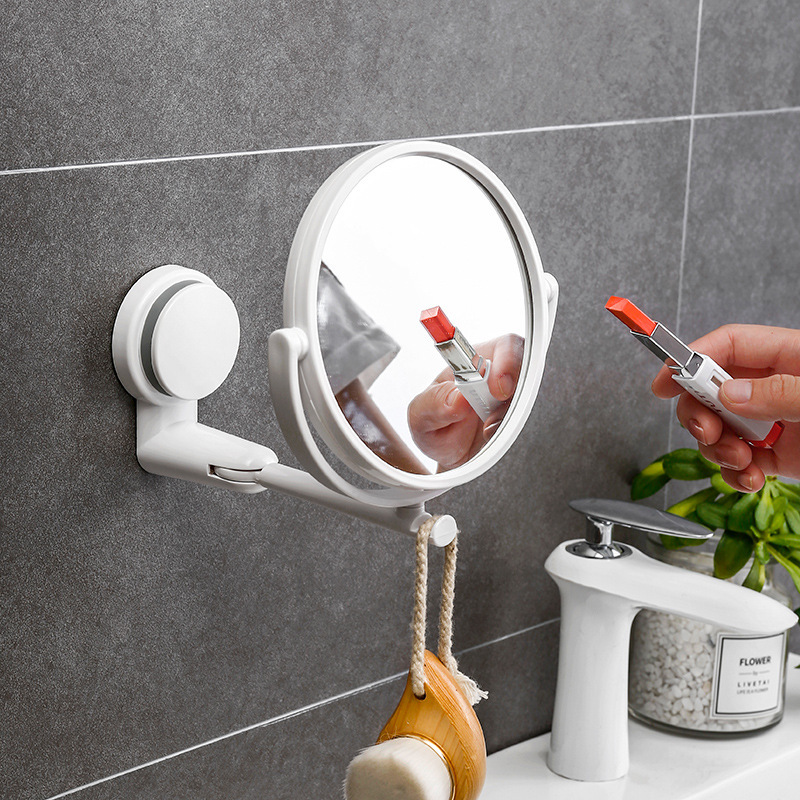 Gương Trang Điểm Hình Tròn Gấp Không Đục Lỗ Trong Phòng Tắm Xuyên Biên Giới Gương Làm Đẹp Phóng Đại Hai Mặt Xoay Treo Tường Gương Trang Điểm