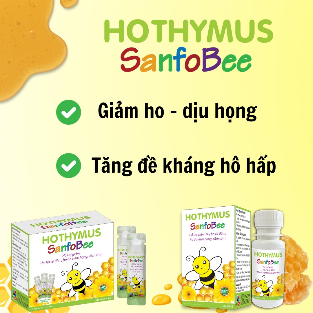 Siro Ho Thymus SanfoBee Giảm ho, long đờm,tăng đề kháng đường hô hấp trên hoàn toàn từ thảo dược chai 60 ml