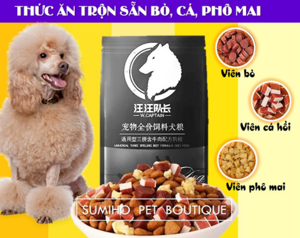 Hạt thức ăn cún cưng Captain trộn lẫn thịt bò, phô mai, cá hồi, rau củ