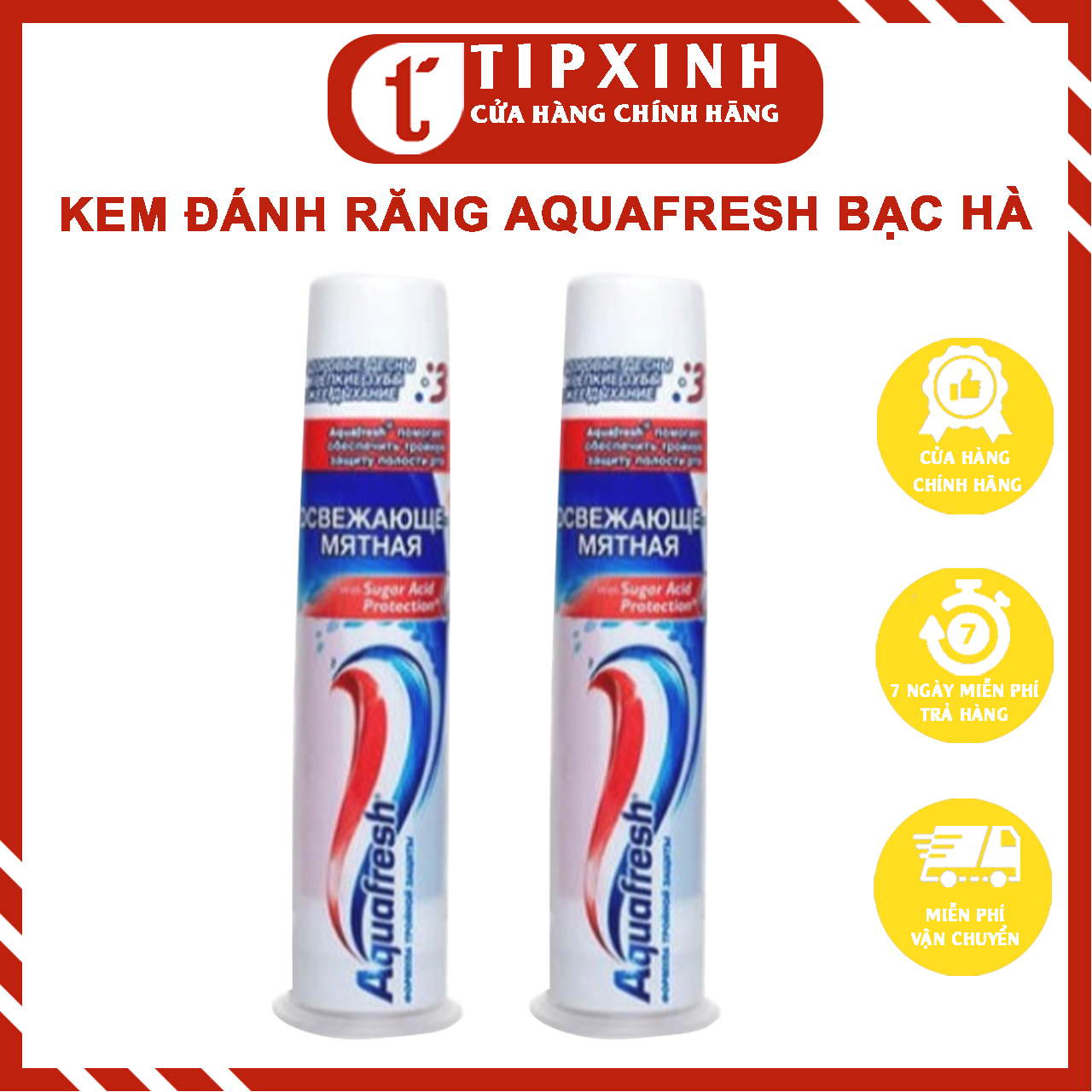 Kem đánh răng kem đánh răng AQUAFRESH vị bạc hà 3 trong 1 bảo vệ răng suốt 24h cao cấp - Tipxinh cosmetics
