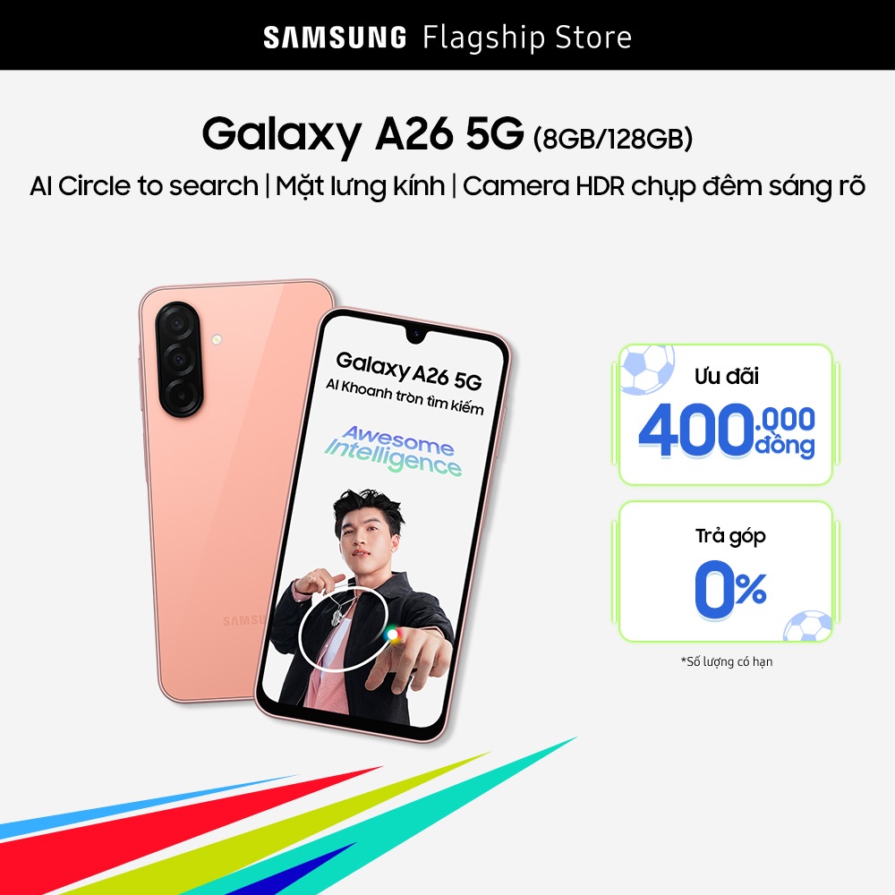 [SIÊU SALE GIỮA NĂM 20H 5-8.6] Điện thoại Samsung Galaxy A26 5G (8/128GB), Mặt lưng kính, AI-Circle to Search, Camera HDR chụp đêm sáng rõ
