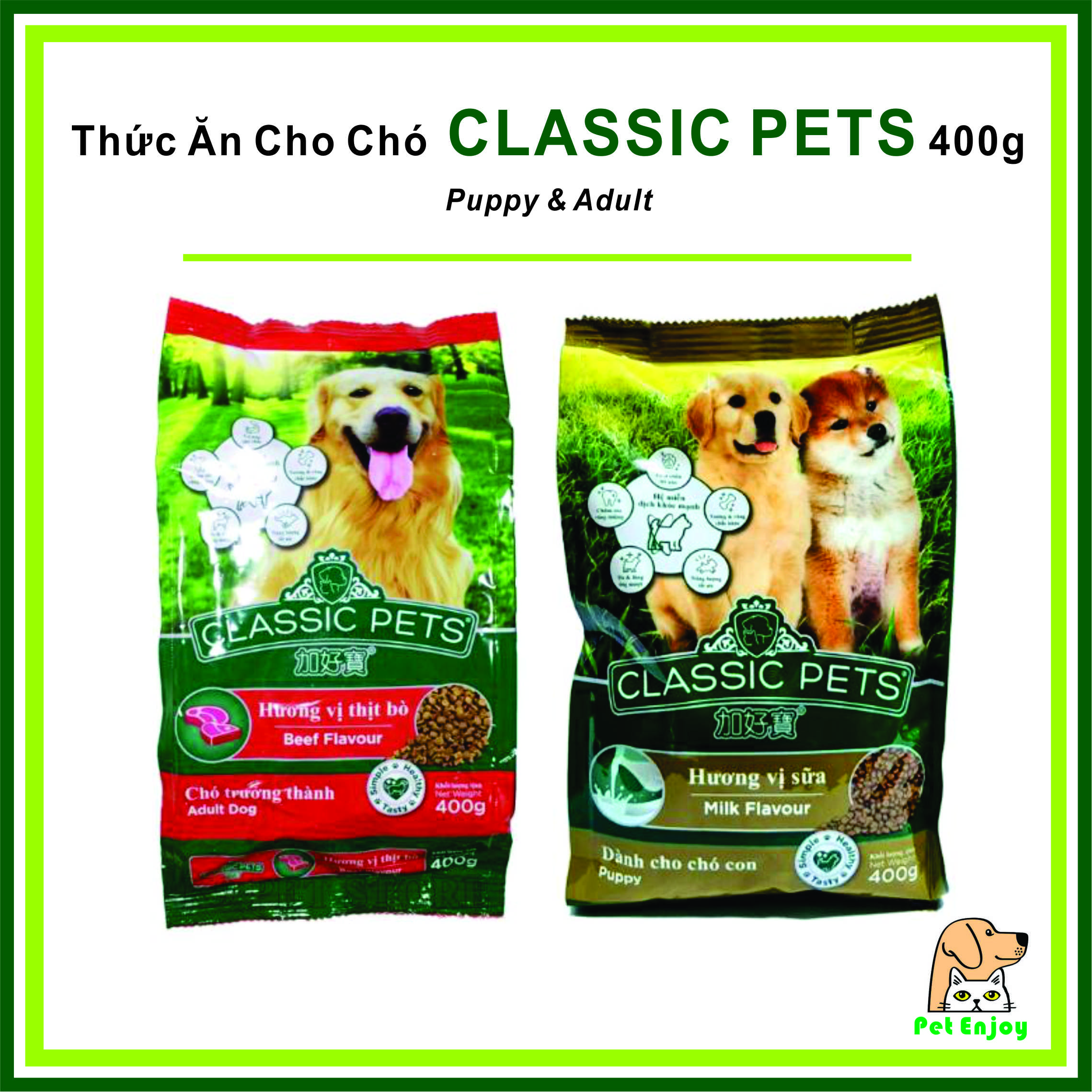 Thức Ăn Hạt Cho Chó Classic Pet 400g - Chó Trưởng Thành - Chó Con