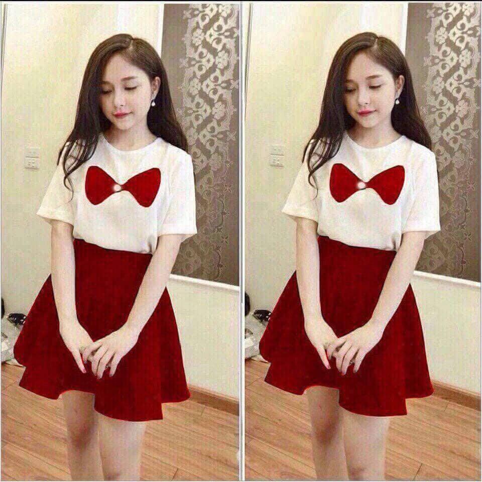 Set chân váy kèm áo nơ ulzzang hàn quốc