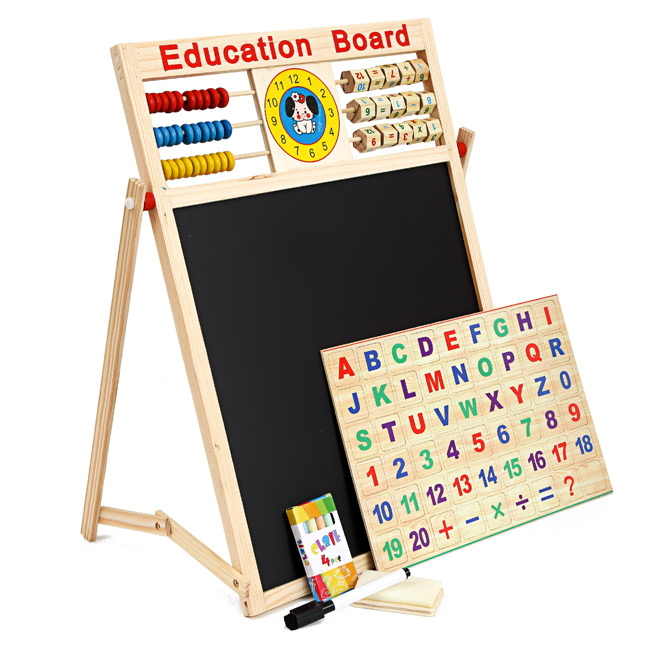 Bảng gỗ 2 mặt (mặt viết bút dạ và mặt viết phấn) Edu có số và chữ gắn nam châm