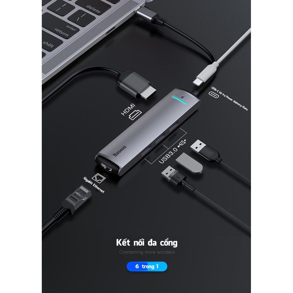 Cổng chuyển baseus 4k hdmi type-c 6in1