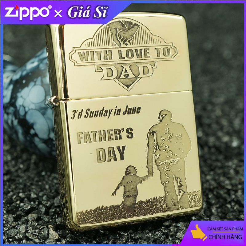 Bật lửa Zippo khắc Cha Con bản giới hạn màu đồng bóng