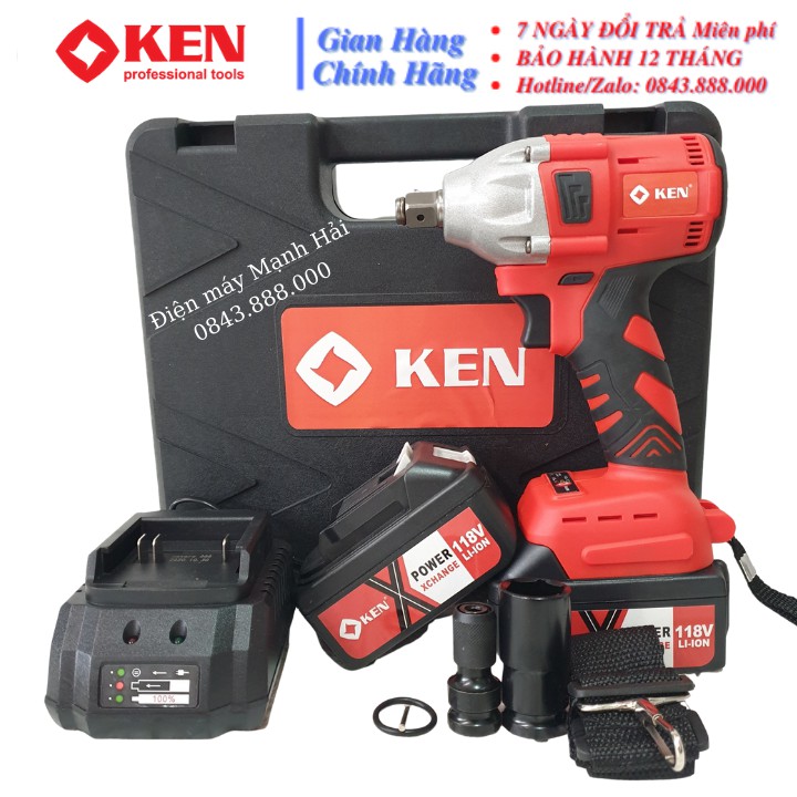 Máy siết bulong Ken 118v, 2 pin, đầu 2 trong 1, 100% dây đồng, không chổi than, tặng đầu chuyển khoan, mũi tôn, mũi vít
