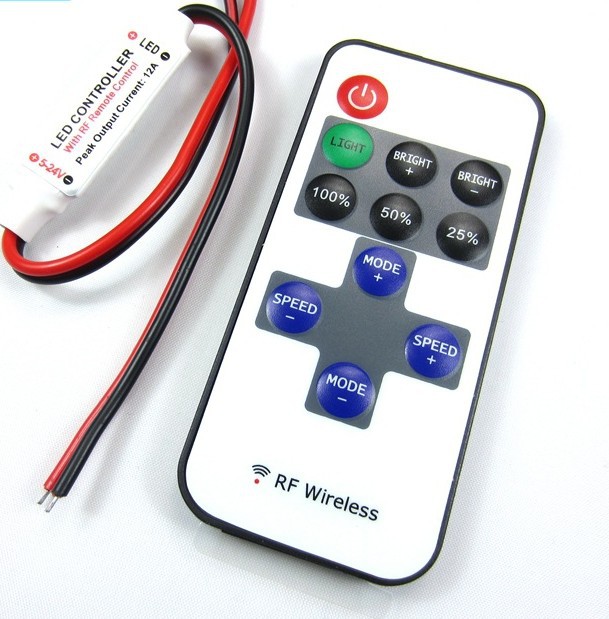 Bộ điều khiển từ xa không dây 12v rf cho dây đèn led mini - remote led controller 5 - 24v 12a bộ điều khiển lé từ xa sóng rf với hiệu ứng dimmer, điều chỉnh tốc độ nháy