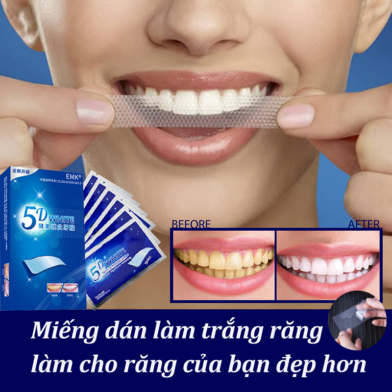 miếng dán làm trắng răng Miếng dán trắng răng 5D Miếng dán làm trắng răng 5D hiệu quả tiện dụng tẩy ố vàng răng, tẩy cao răng, làm trắng răng Combo 7 ngày miếng dán trắng răng