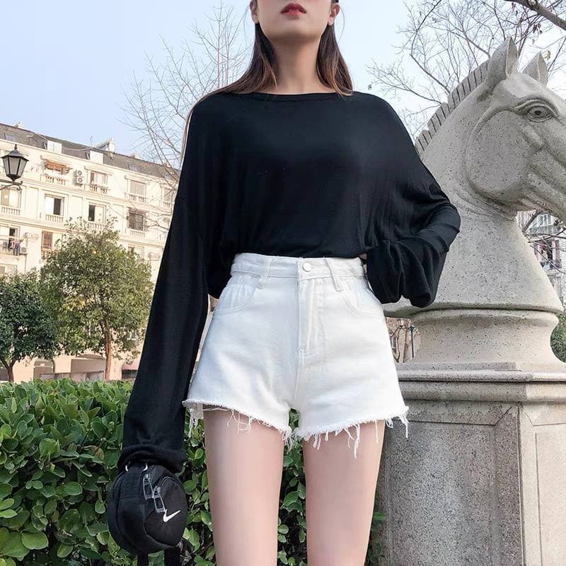Quần short kaki nhung rách gấu co dãn 2 màu cạp cao tôn dáng quần đùi lưng ôm body