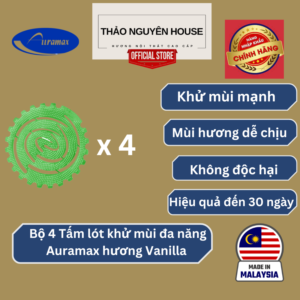 Bộ 04 tấm lót khử mùi bồn tiểu nam Auramax hương Vanilla Bouquet