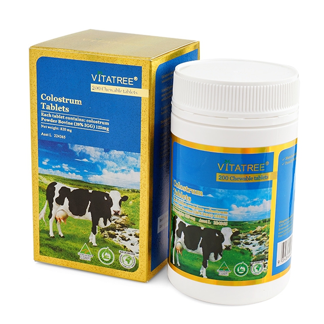 Viên nhai sữa bò non tăng cường miễn dịch - vitatree colostrum tablets hộp 200 viên của úc - drshop