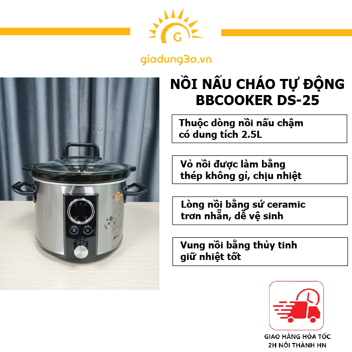 Nồi hầm chậm 160w, tự động 2.5 lít bbcooker ds-25