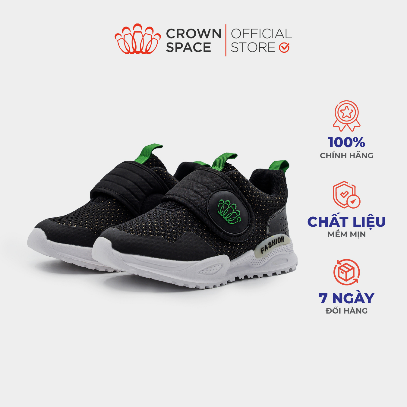 Giày thể thao sneaker bé đi học đi chơi crown space cao cấp cruk8054 nhẹ êm, chống hôi chân size 31 đến 37.