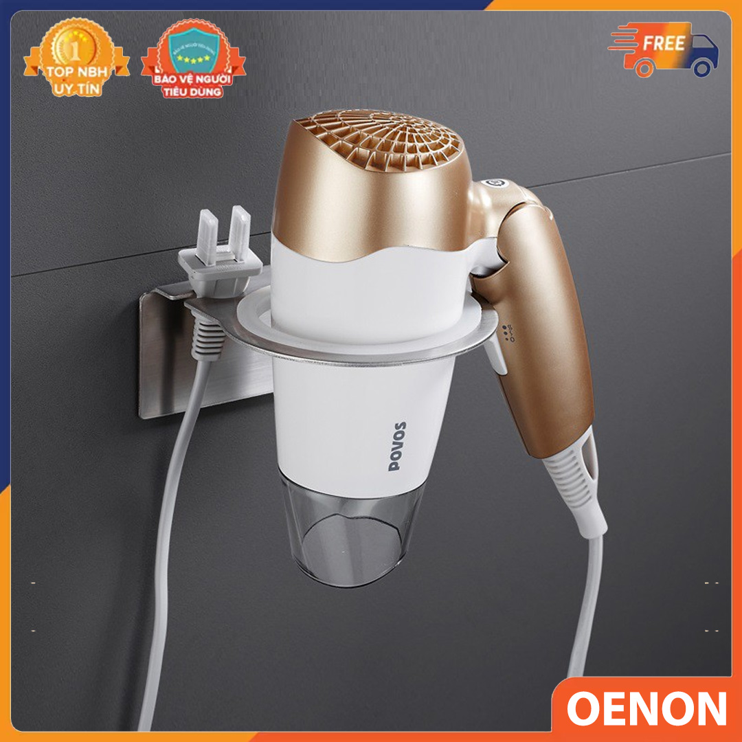 Giá treo máy sấy tóc dính tường keo 3M chất liệu Inox 304 xước. Kệ treo đồ nhà tắm dán tường