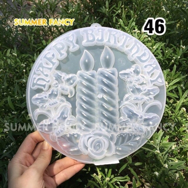 KHUÔN RAU CÂU  NHỰA HAPPY BIRTHDAY HAI NGỌN NẾN