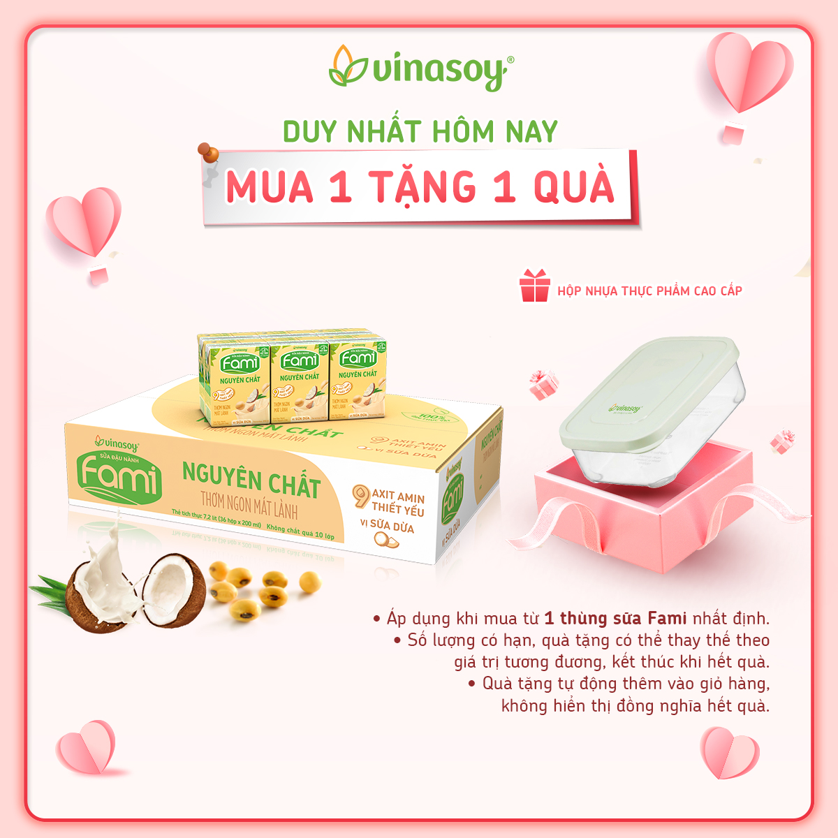 Thùng sữa đậu nành Fami Nguyên Chất vị Sữa dừa (36 hộp x 200ml)