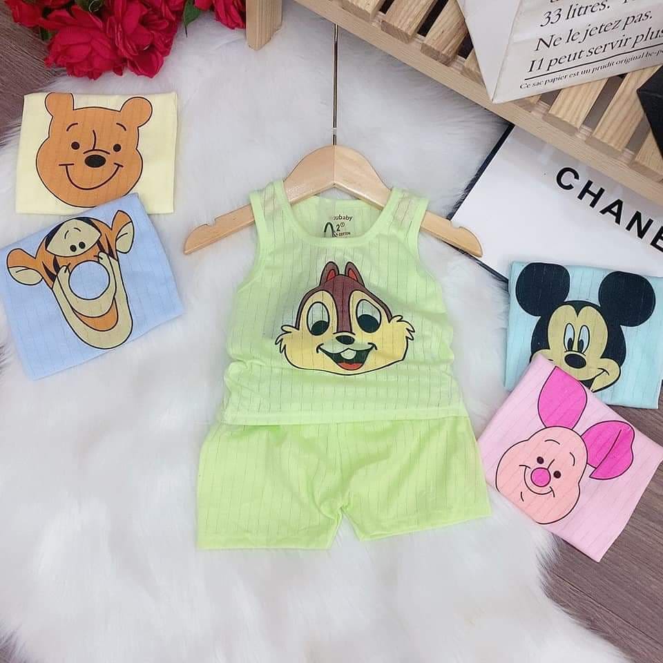 combo 4 bộ ba lỗ màu vải cotton giấy cho bé 4-14kg