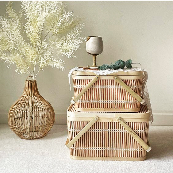 Giỏ tre đa năng GreenHome dùng đi pinic , decor , đưng đồ - Giỏ picnic đan tre tiện nghi - Giỏ Tre Đựng Đồ Chụp Hình Decor - Picnic Basket - Hộp tre đựng quà, dã ngoại