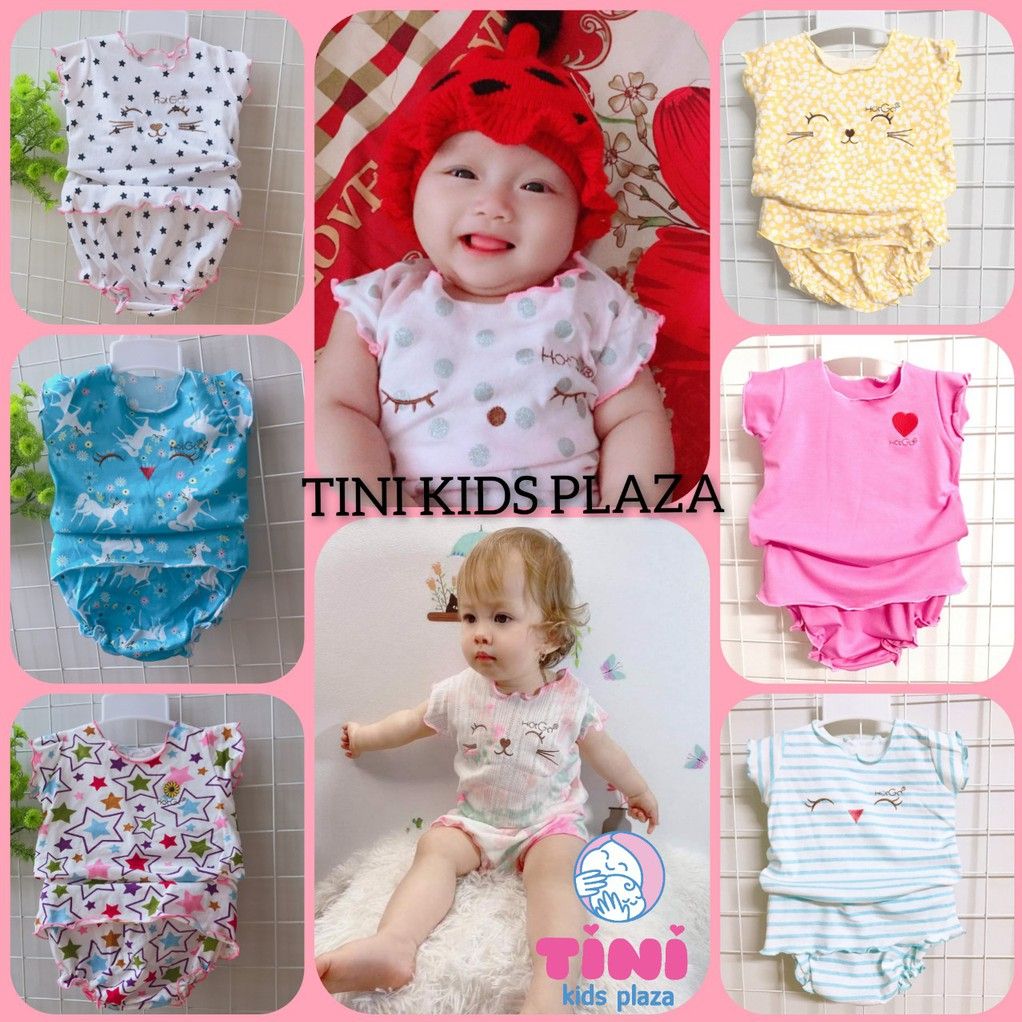 [CHỌN MẪU] Bộ thun mát HotGa dễ thương cho bé gái từ 3-7 kg với chất liệu cotton mềm mại, thoáng mát rất hợp với da bé - TINI KIDS PLAZA