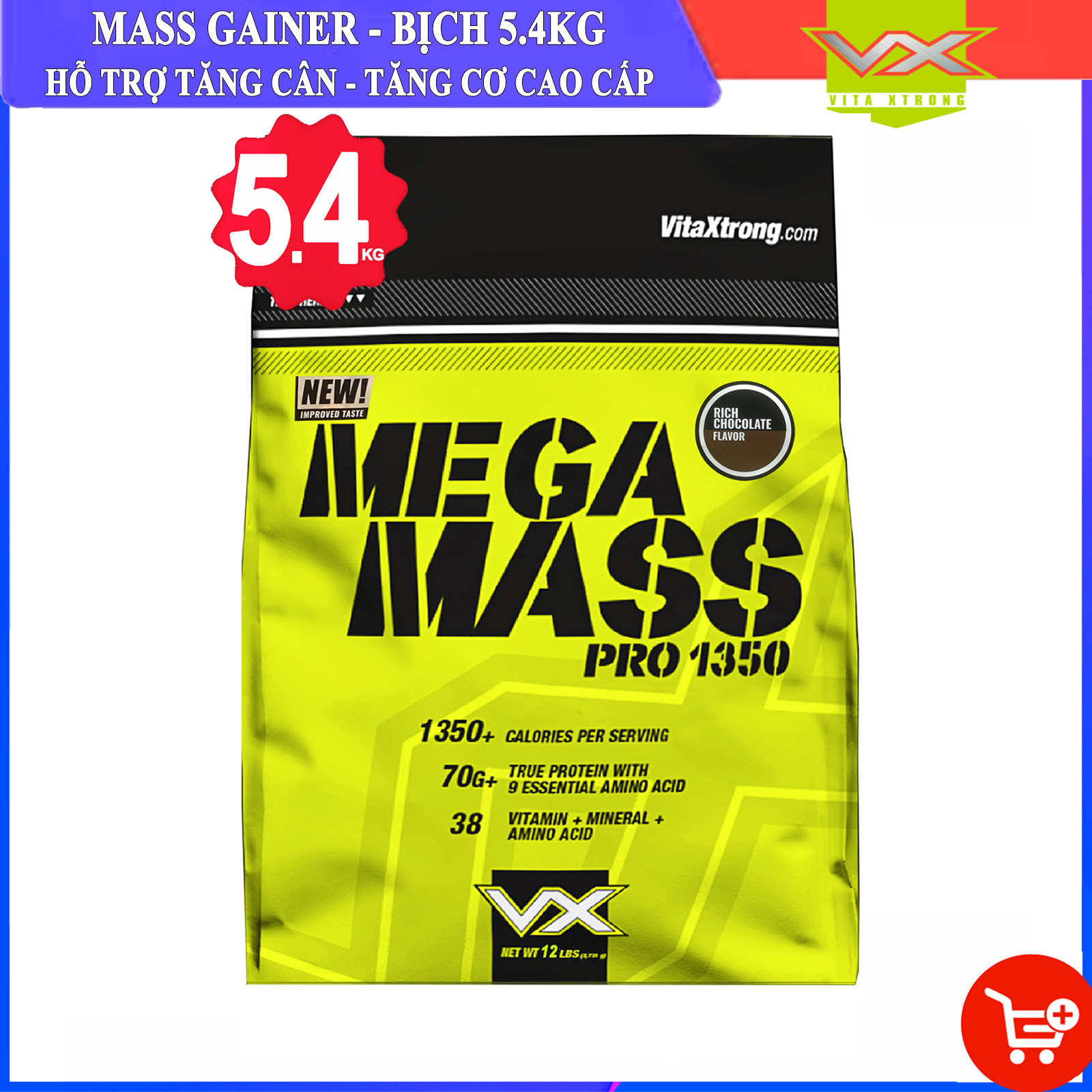 Sữa tăng cân tăng cơ mega mass của vitaxtrong hỗ trợ tăng cân tăng cơ nhanh cho người gầy, khó hấp thụ