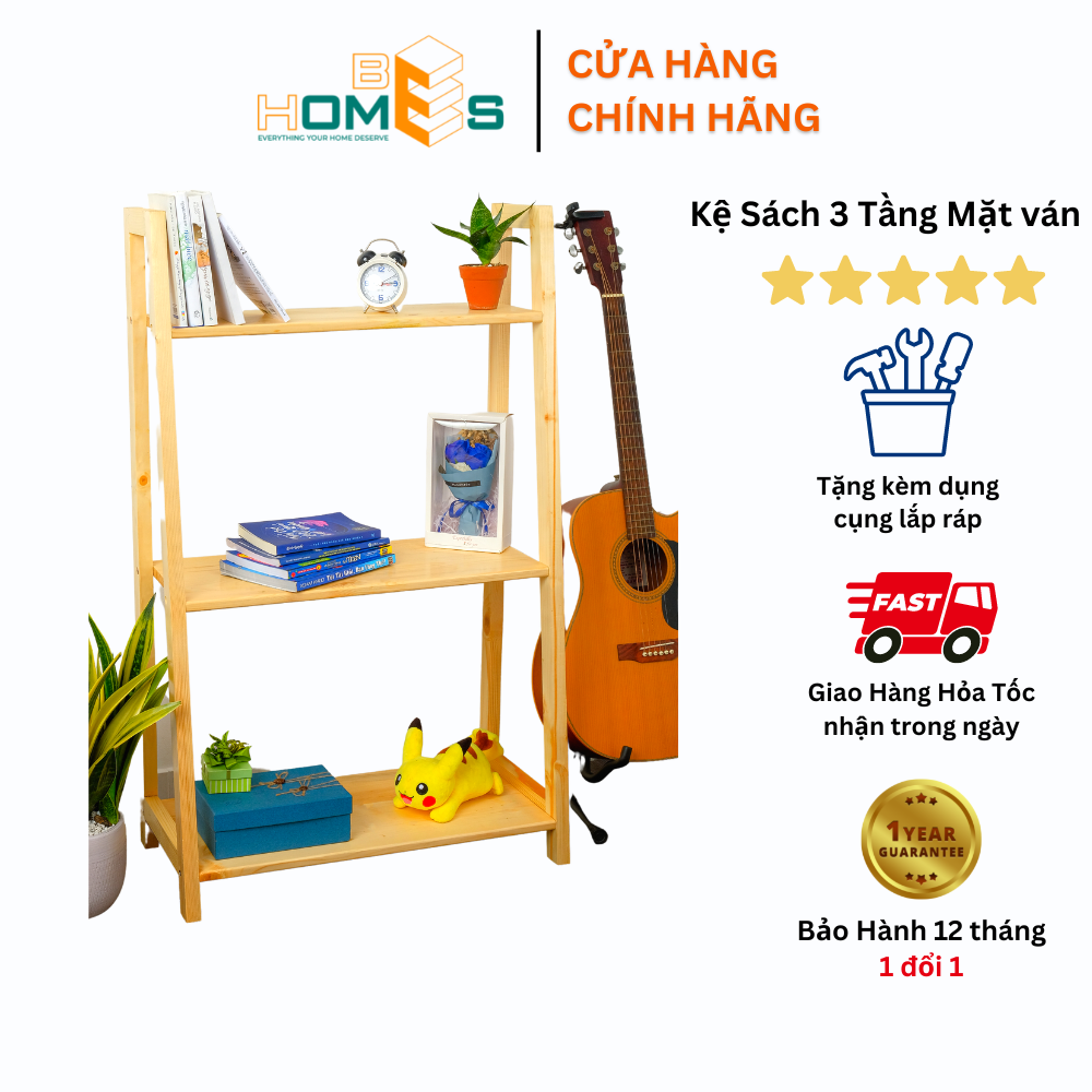 Kệ sách gỗ hiện đại đa năng 3 tầng - Mặt ván