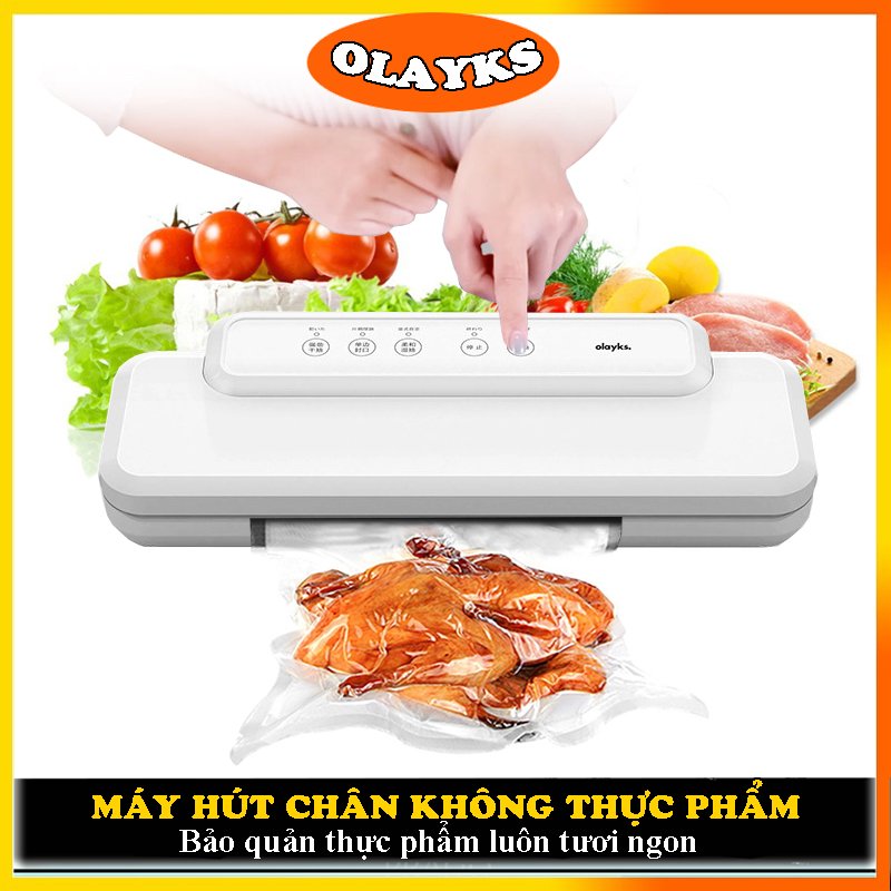 Máy hút chân không OLAYKS chính hãng, máy hàn miệng túi mini hút được cả đồ khô và đồ ướt, may hut chan khong dùng túi nhám, vacuum sealer - bảo hành 1 năm