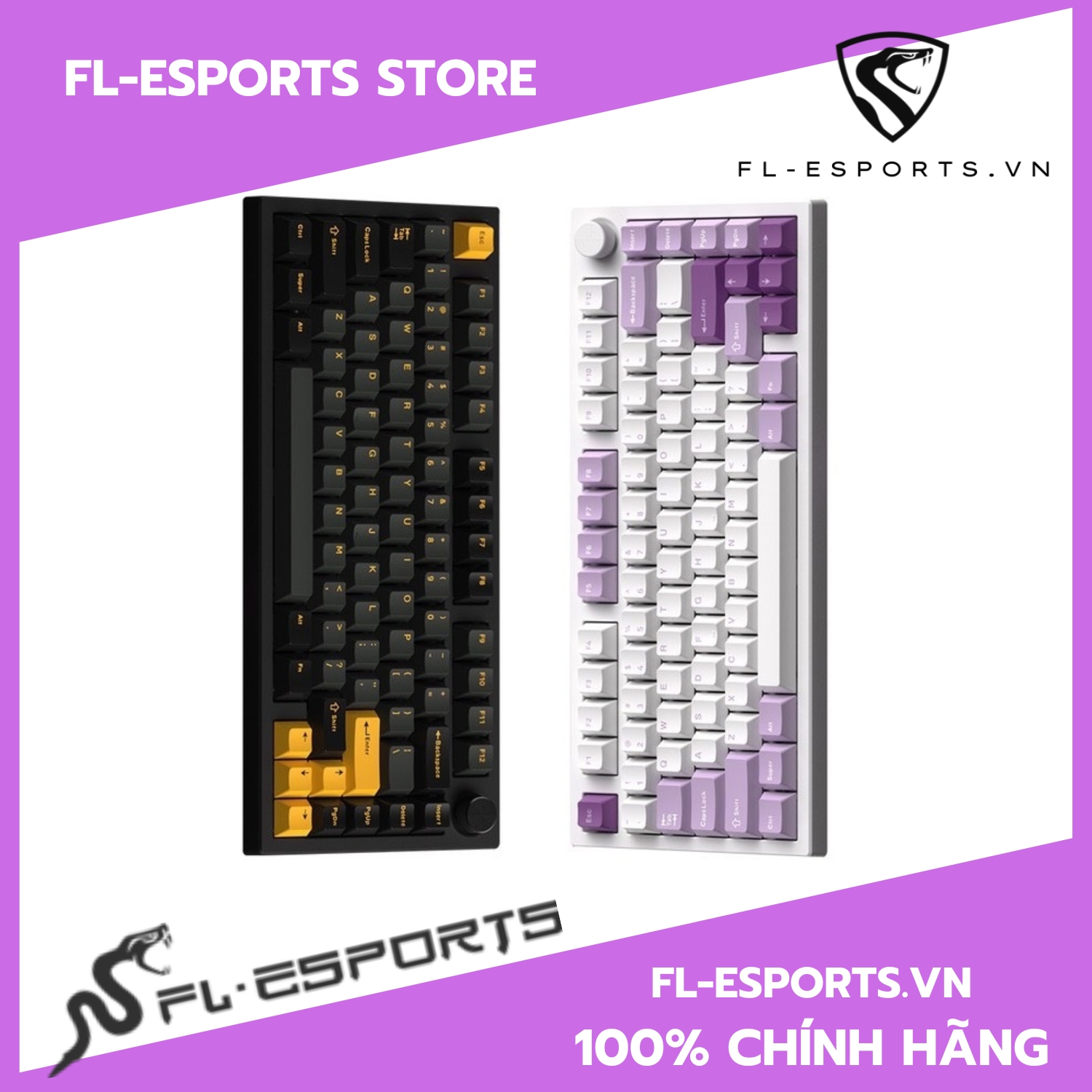 Bàn phím fl-esports gp75 cpm taro purple / polar night 3 mode - hàng chính hãng