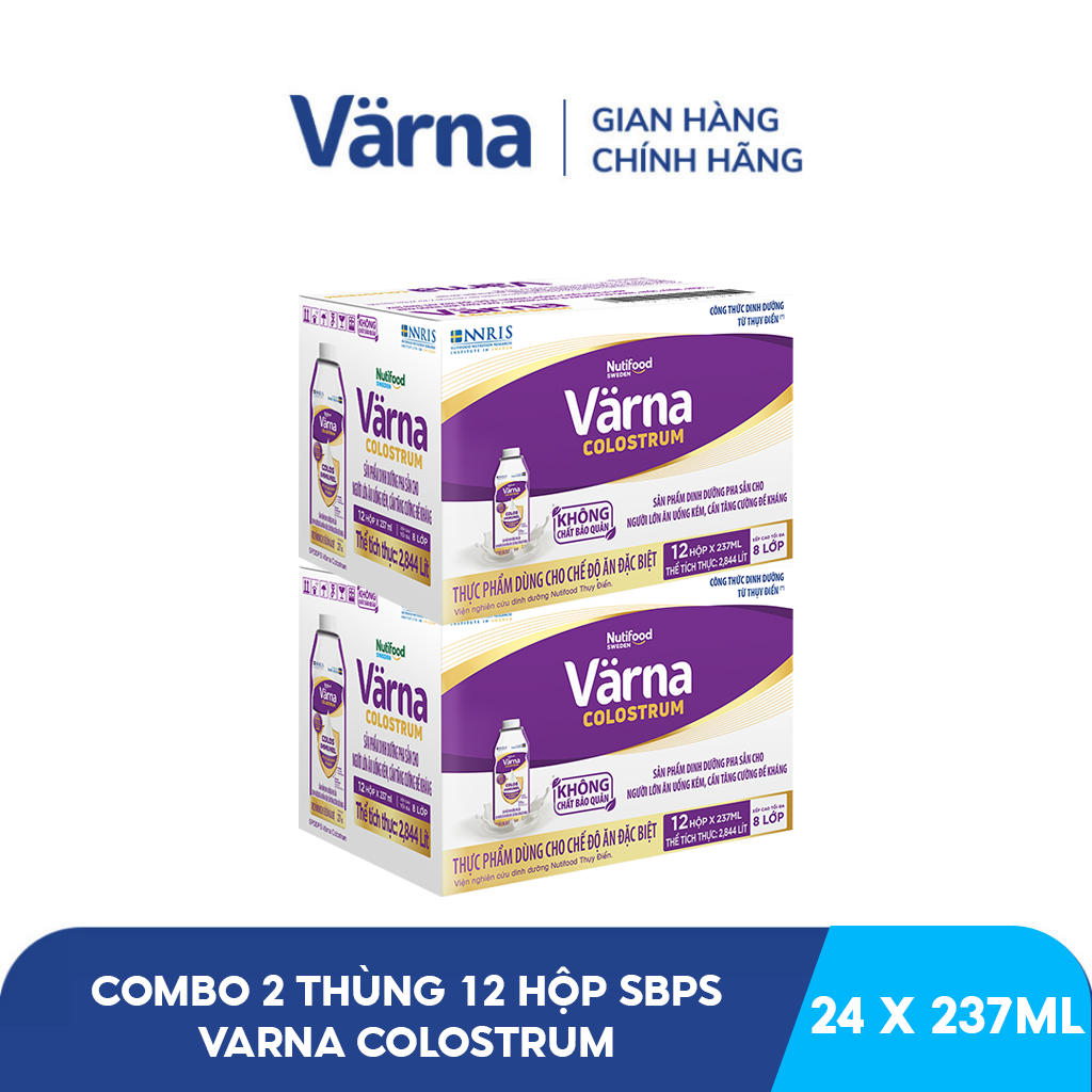 Combo 2 Thùng 12 hộp sữa bột pha sẵn Varna Colostrum (24 hộp giấy x 237ml) - Sữa non cho người lớn, 