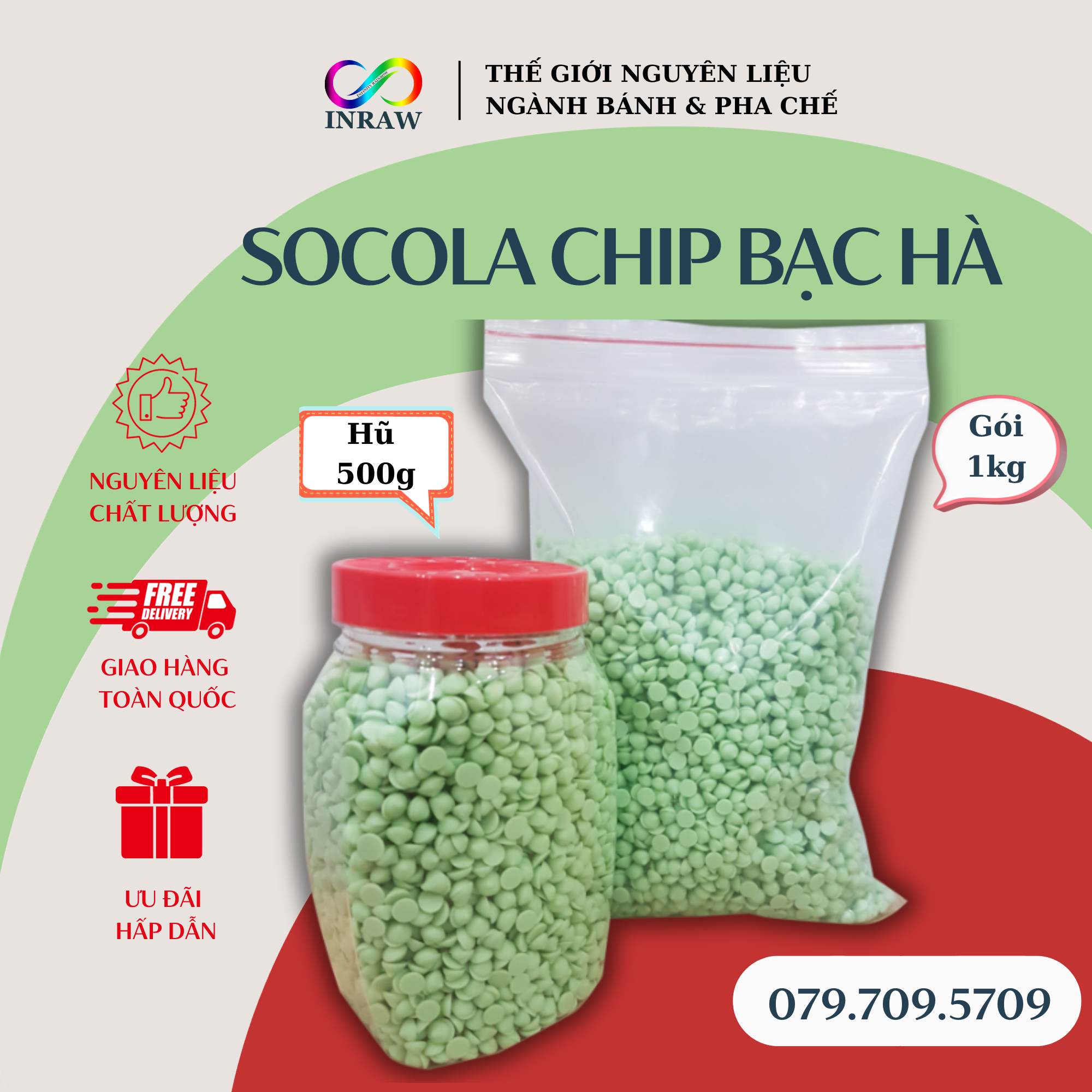 Socola chip xanh bạc hà loại 1kg / 500gr