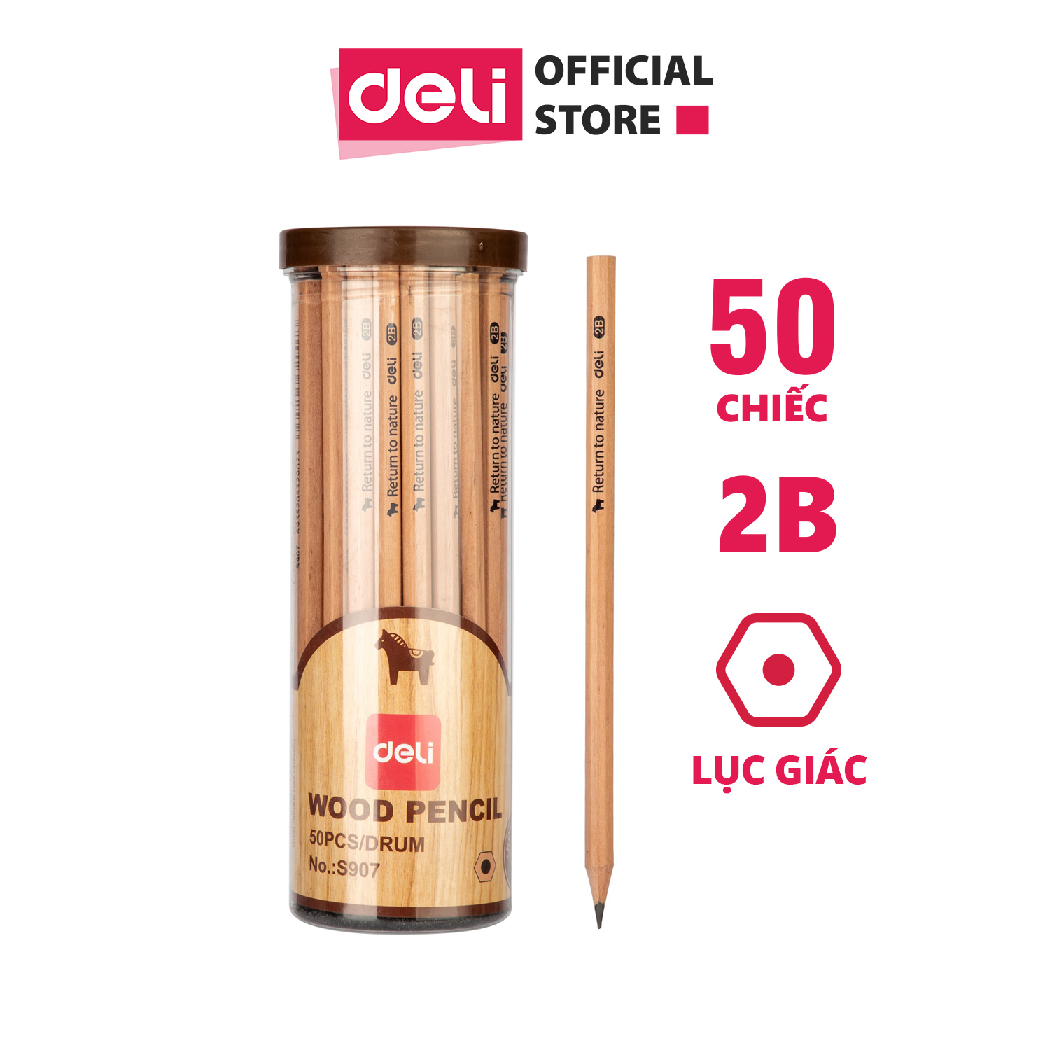 Bút chì gỗ lục giác deli - cán bút 6 cạnh - 50 cái/lọ - ws907