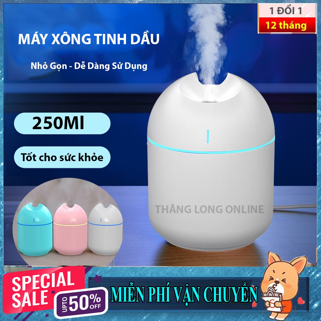 Máy Phun Sương Tạo Ẩm, Đèn Xông Tinh Dầu Mini Để Bàn 250Ml - Nhỏ Gọn, Tiện Lợi Tốt Cho Sức Khỏe