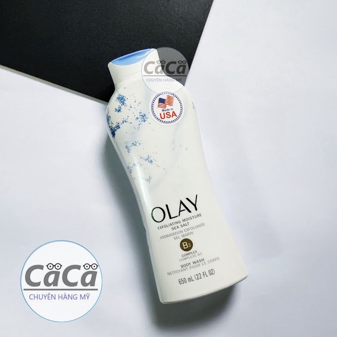 Sữa tắm Dưỡng ẩm Olay muối biển 650ml có hạt mát xa Daily Exfoliating With Sea Salts - Mỹ