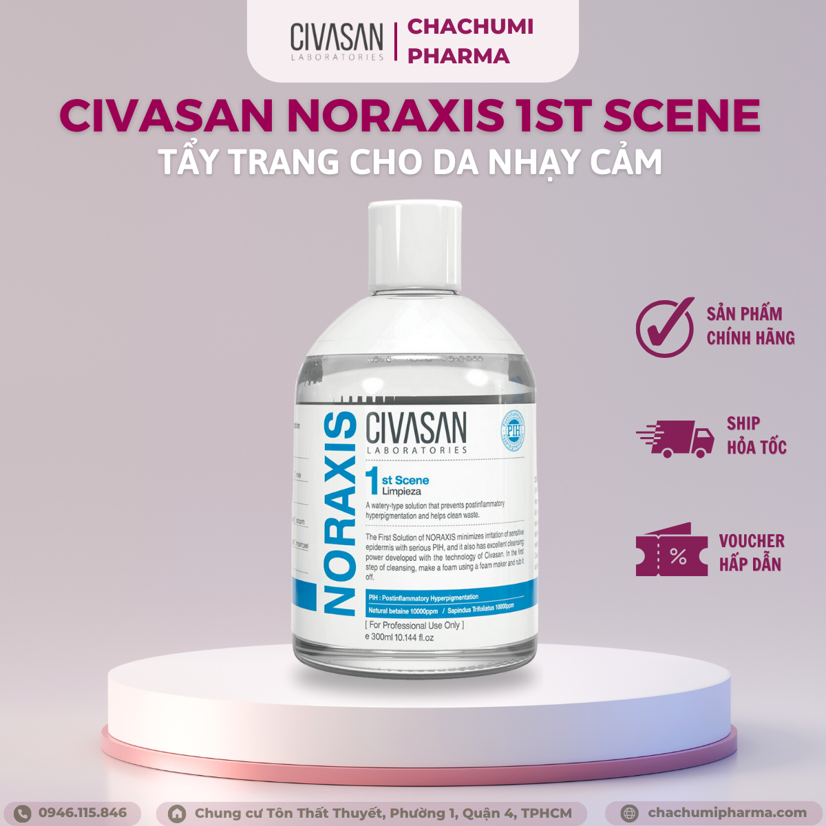 Tẩy trang Civasan Noraxis mini cấp ẩm phục hồi da mỏng yếu