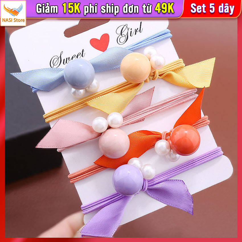Dây buộc tóc nữ mắt ếch [Set 5 dây] NASI Store dễ thương phong cách hàn quốc thun cột tóc nữ co giãn tốt phụ kiện tóc