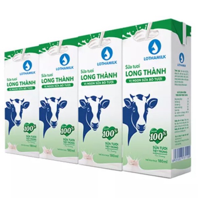 SỮA TƯƠI CÓ ĐƯỜNG LONG THÀNH LOTHAMILK LỐC 4 HỘP*180ML