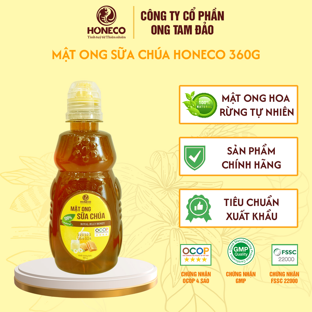Mật ong Sữa Chúa Honeco 360g - Mật ong rừng nguyên chất kết hợp với sữa ong chúa tươi