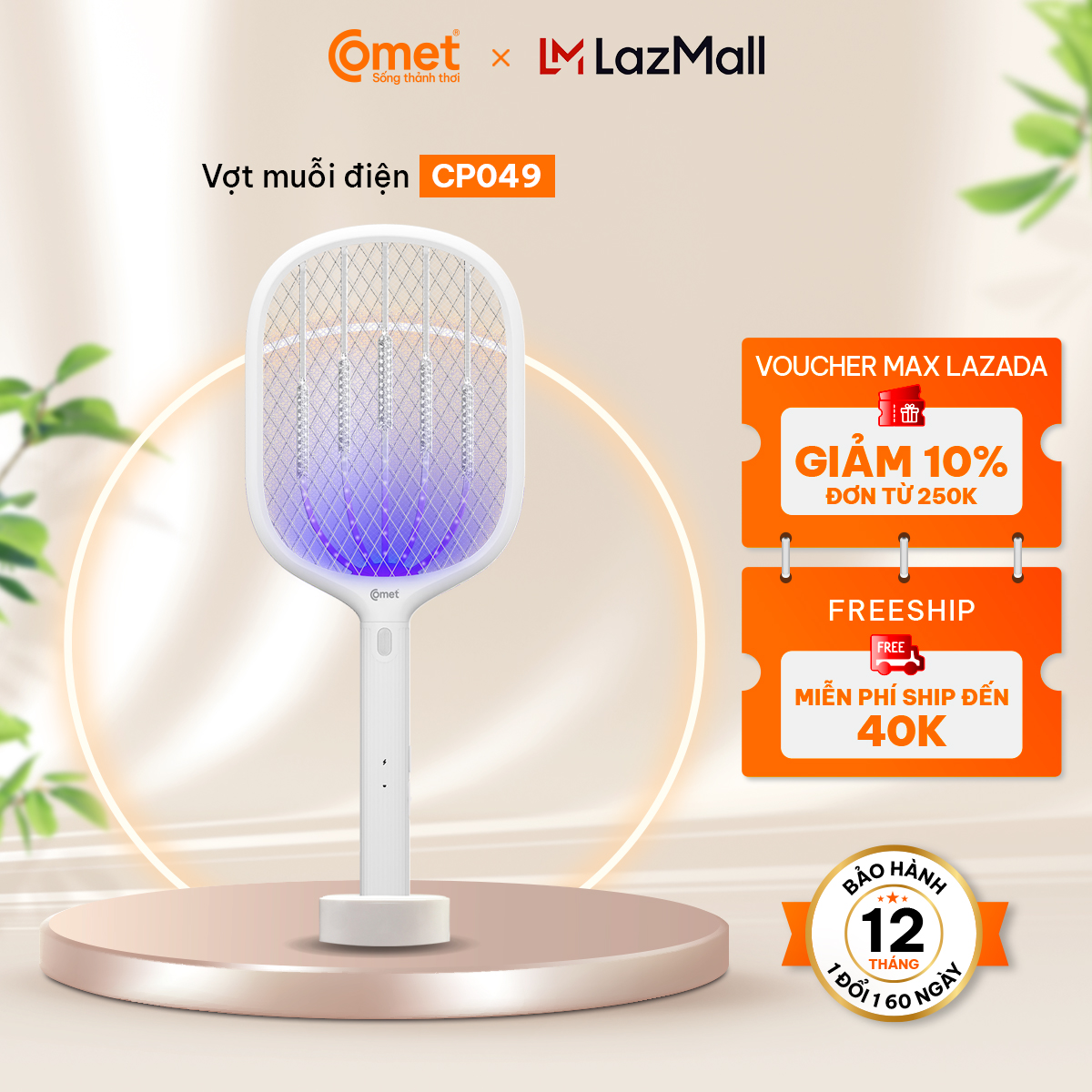 Vợt Muỗi Comet CP049 cao cấp pin Lithium - Hàng Chính Hãng