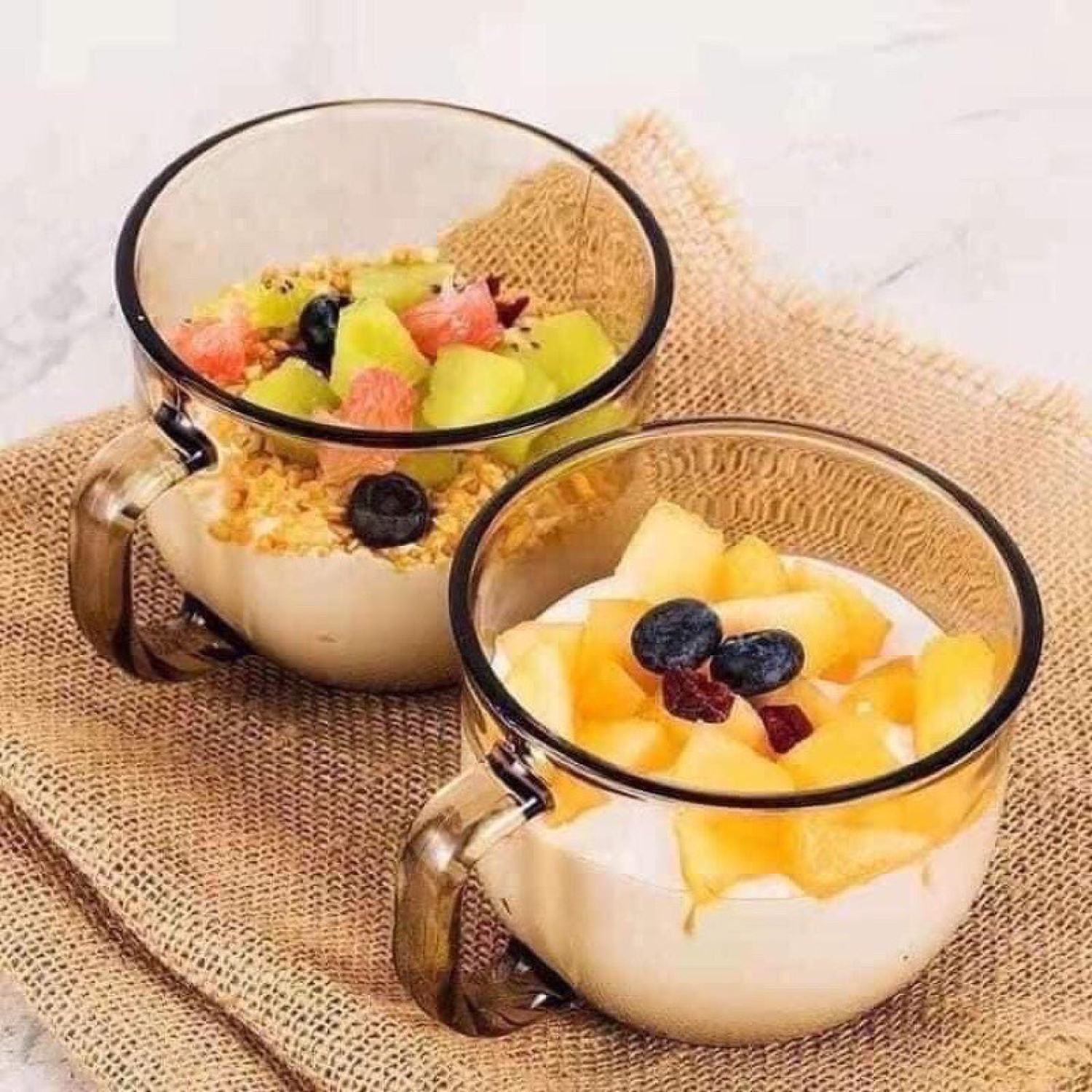 ComBo  3 Cốc thủy tinh màu hổ phách 480 ml ,Ly thủy tinh chịu nhiệt cao cấp có tay cầm